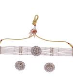 dazzling pearl round and flower shape silver plated collar necklace set for women