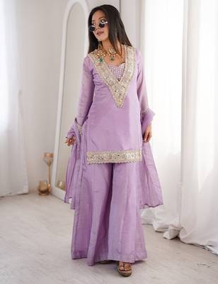 Lavender georgette embroidered salwar suit with dupatta 1