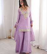 Lavender georgette embroidered salwar suit with dupatta