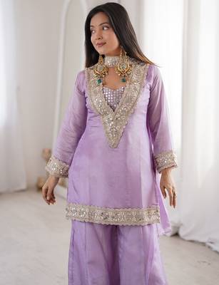 Lavender georgette embroidered salwar suit with dupatta 2