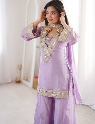 Lavender georgette embroidered salwar suit with dupatta 3