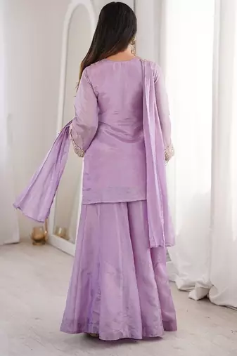 Lavender georgette embroidered salwar suit with dupatta