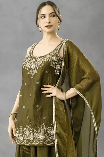 Green designer chartin embroidered salwar suit with dupatta