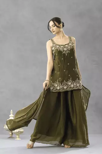 Green designer chartin embroidered salwar suit with dupatta