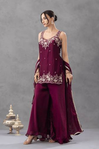 Purple designer chartin embroidered salwar suit with dupatta