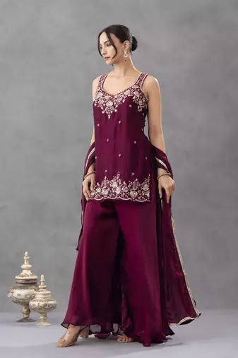 Purple designer chartin embroidered salwar suit with dupatta