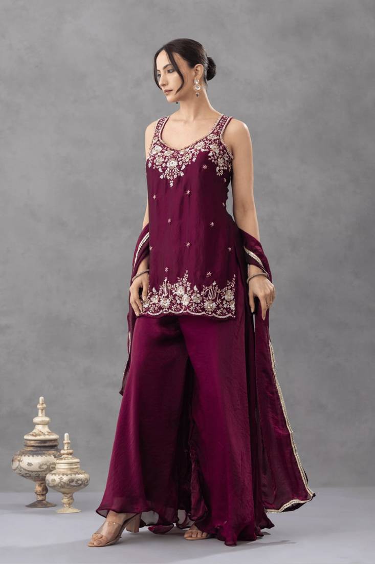 Purple designer chartin embroidered salwar suit with dupatta