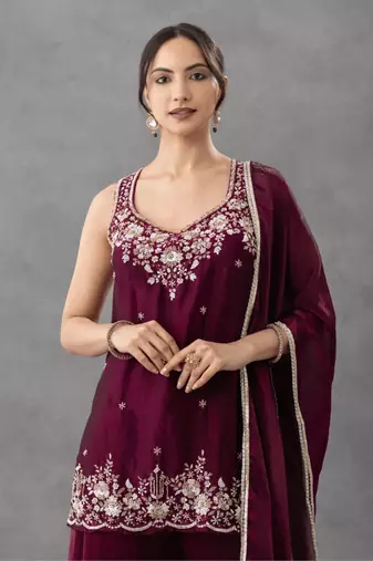 Purple designer chartin embroidered salwar suit with dupatta