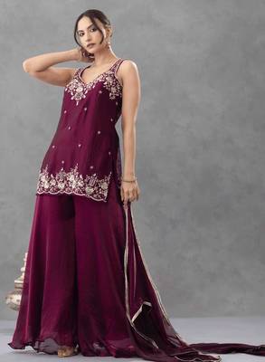 Purple designer chartin embroidered salwar suit with dupatta 3