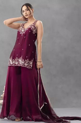 Purple designer chartin embroidered salwar suit with dupatta