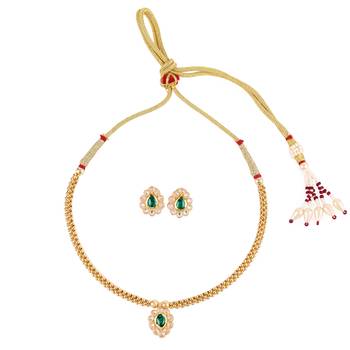traditional round shape golden balls white stone gold plated choker necklace set for women 1