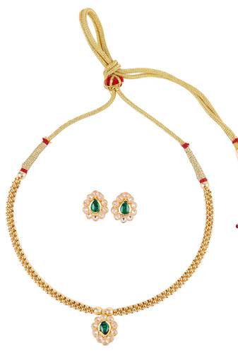 traditional round shape golden balls white stone gold plated choker necklace set for women