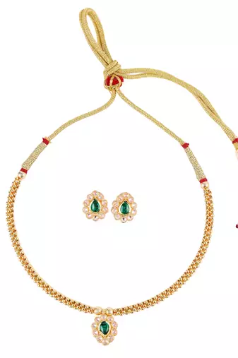 traditional round shape golden balls white stone gold plated choker necklace set for women