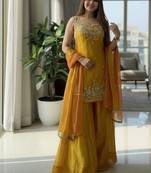 Yellow designer chartin embroidered salwar suit with dupatta