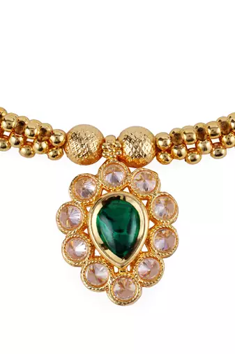 traditional round shape golden balls white stone gold plated choker necklace set for women
