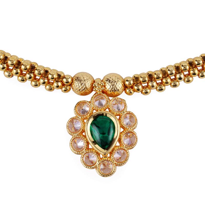 traditional round shape golden balls white stone gold plated choker necklace set for women