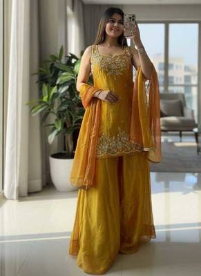 Yellow designer chartin embroidered salwar suit with dupatta 3