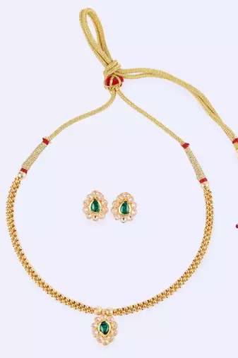 traditional round shape golden balls white stone gold plated choker necklace set for women