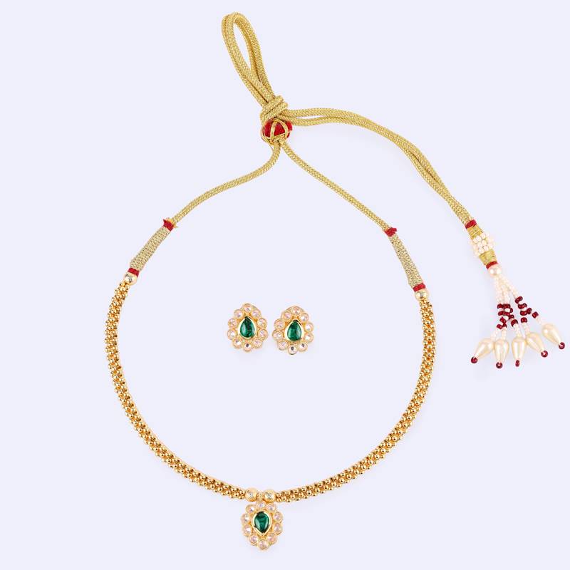 traditional round shape golden balls white stone gold plated choker necklace set for women