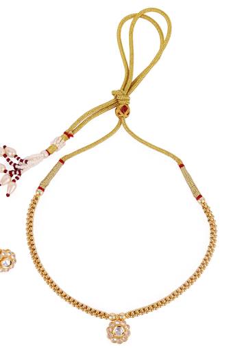 excellent round shape cz studded gold plated choker necklace set with maangikka for women