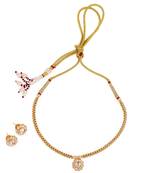 excellent round shape cz studded gold plated choker necklace set with maangikka for women