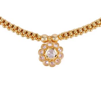 excellent round shape cz studded gold plated choker necklace set with maangikka for women 2