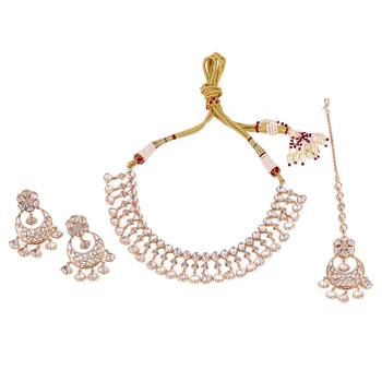 delightful oval shape uncut kundan stone 18 kt gold plated brass choker jewellery set for women 1