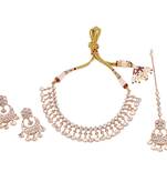 delightful oval shape uncut kundan stone 18 kt gold plated brass choker jewellery set for women