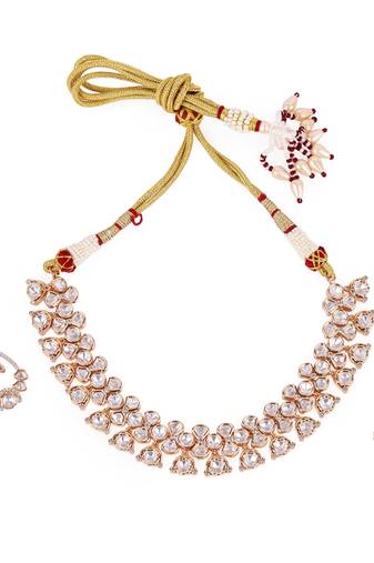 contemporary round shape uncut kundan stone 18 kt gold plated brass choker jewellery set for women