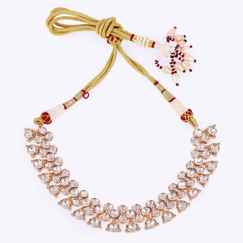 contemporary round shape uncut kundan stone 18 kt gold plated brass choker jewellery set for women