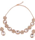 flower and circle shape uncut kundan stone 18 kt gold plated brass choker necklace set for women
