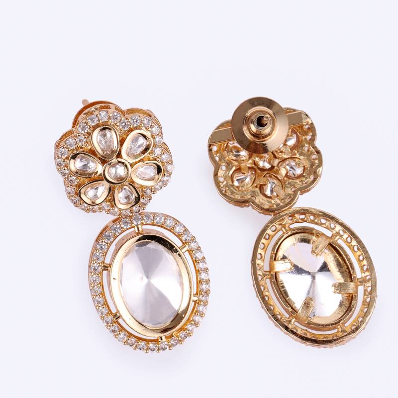 flower and circle shape uncut kundan stone 18 kt gold plated brass choker necklace set for women