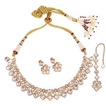 admirable rectangle shape uncut kundan stone 18 kt gold plated brass choker jewellery set for women 1