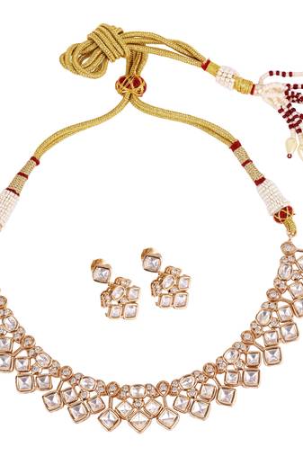 admirable rectangle shape uncut kundan stone 18 kt gold plated brass choker jewellery set for women