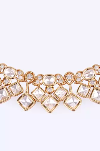 admirable rectangle shape uncut kundan stone 18 kt gold plated brass choker jewellery set for women