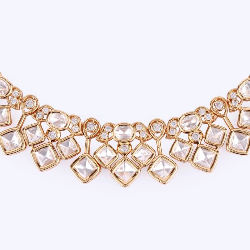 admirable rectangle shape uncut kundan stone 18 kt gold plated brass choker jewellery set for women