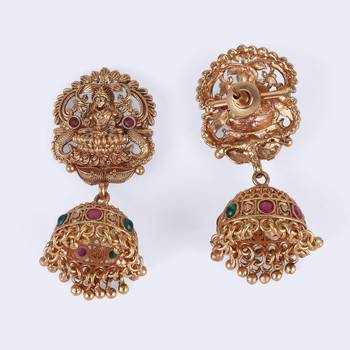 Traditional laxmi and peacock design gold plated choker necklace set for women 5