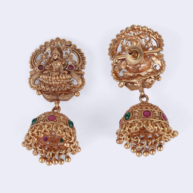 Traditional laxmi and peacock design gold plated choker necklace set for women