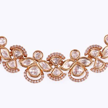 elegant leaf design uncut kundan stone 18 kt gold plated brass choker jewellery set for women 2