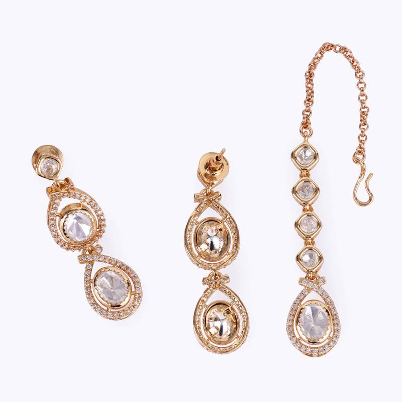 oval and round shape uncut kundan stone 18 kt gold plated brass choker jewellery set for women