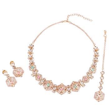 fabulous square shape brass kundan stone 18 kt gold plated choker jewellery set for women 1