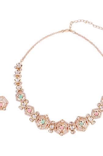 fabulous square shape brass kundan stone 18 kt gold plated choker jewellery set for women