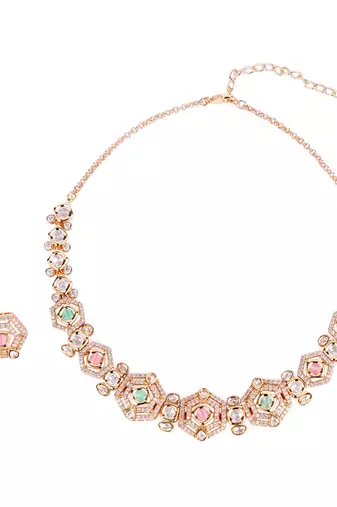 fabulous square shape brass kundan stone 18 kt gold plated choker jewellery set for women