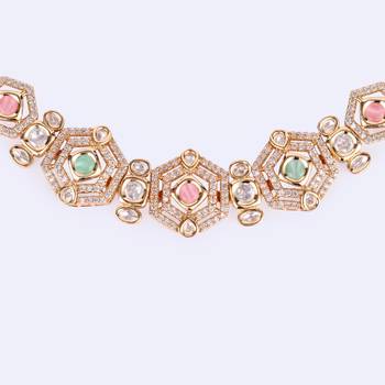 fabulous square shape brass kundan stone 18 kt gold plated choker jewellery set for women 2