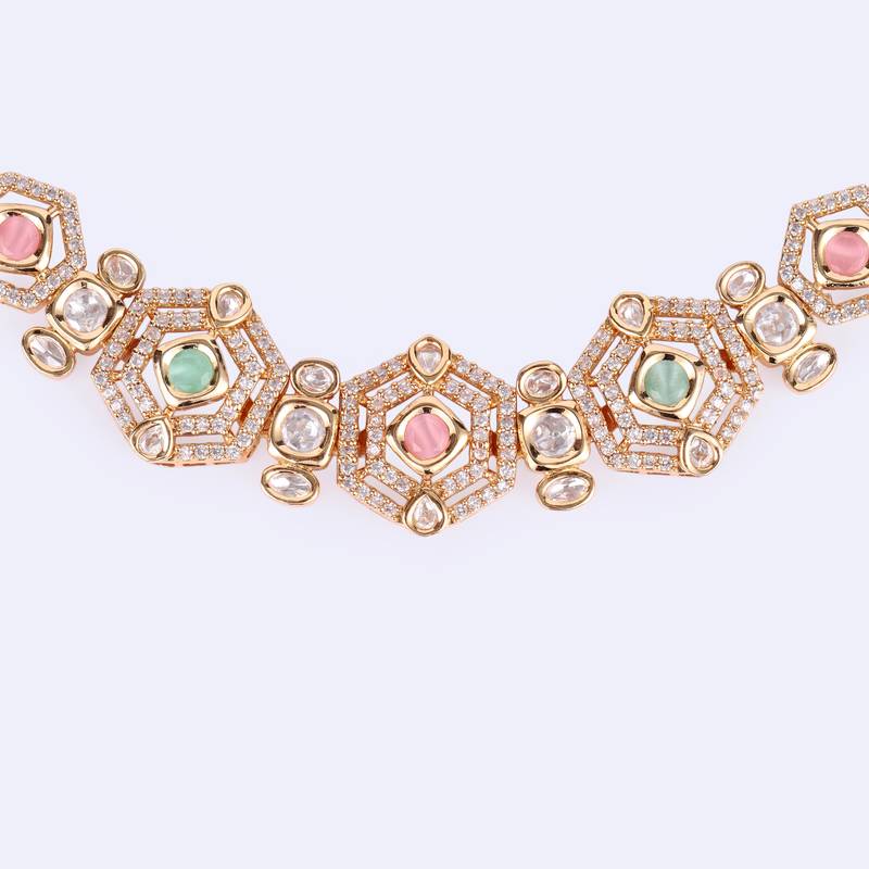 fabulous square shape brass kundan stone 18 kt gold plated choker jewellery set for women
