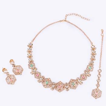 fabulous square shape brass kundan stone 18 kt gold plated choker jewellery set for women 3