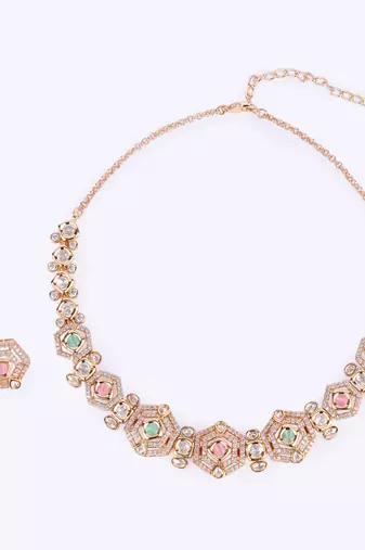 fabulous square shape brass kundan stone 18 kt gold plated choker jewellery set for women