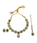 round and oval shape antique gold plated multi uncut kundan stone choker jewellery set for women