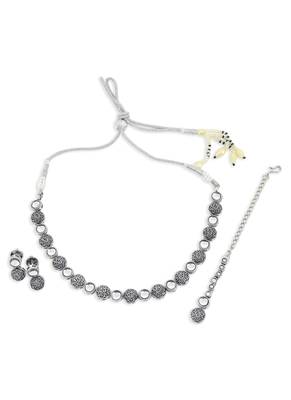 modern round shape white kundan stone silver plated choker brass jewellery set for women 1