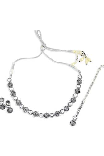 modern round shape white kundan stone silver plated choker brass jewellery set for women
